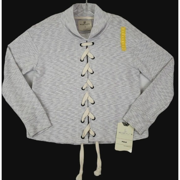 SP SILVER PLATE jeans Co. ~Size L~ White/Gray Striped Top Shirt Turtleneck NEW. - Picture 12 of 12